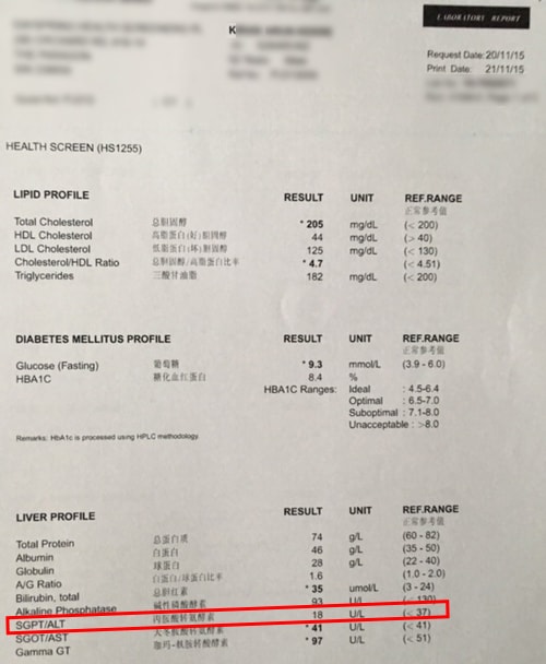 blood test report - After use YHK Liver Therapy